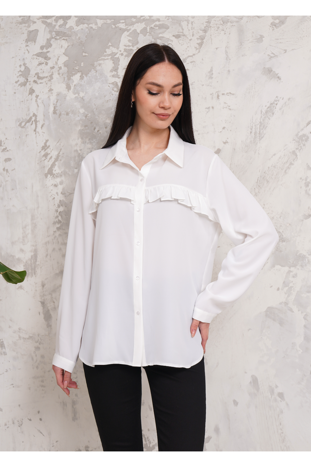 Oversized Frill Detailed Long Sleeves Blouse Shirt in White
