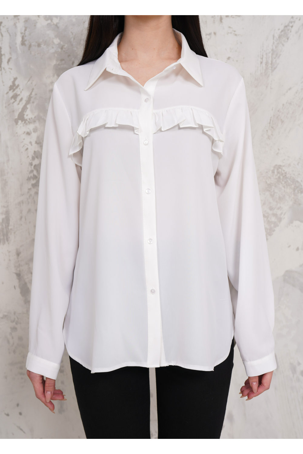 Oversized Frill Detailed Long Sleeves Blouse Shirt in White