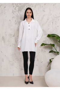 Oversized Long Sleeves Button Detailed Tunic in White