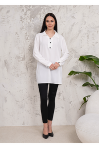 Oversized Long Sleeves Button Detailed Tunic in White