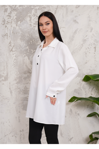 Oversized Long Sleeves Button Detailed Tunic in White