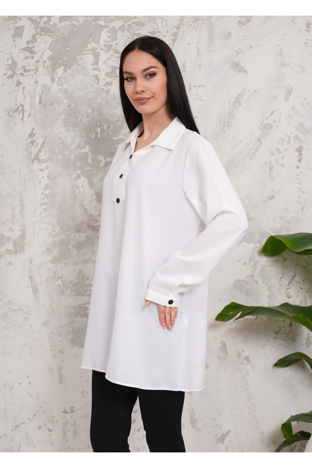 Oversized Long Sleeves Button Detailed Tunic in White