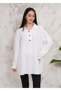 Oversized Long Sleeves Button Detailed Tunic in White