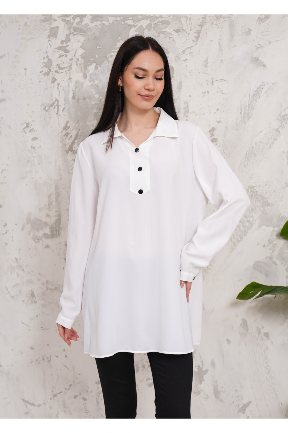 Oversized Long Sleeves Button Detailed Tunic in White