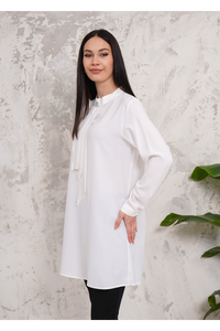 Oversized Long Sleeves Brooch Detailed Tunic in White