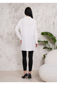 Oversized Long Sleeves Brooch Detailed Tunic in White