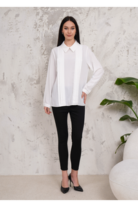 Oversized Long Sleeve Pleated Blouse in White