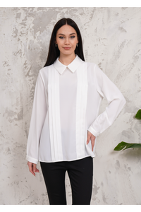 Oversized Long Sleeve Pleated Blouse in White