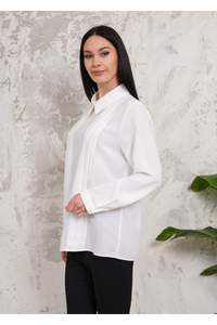 Oversized Long Sleeve Pleated Blouse in White