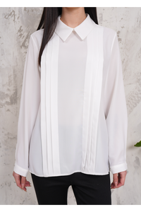 Oversized Long Sleeve Pleated Blouse in White