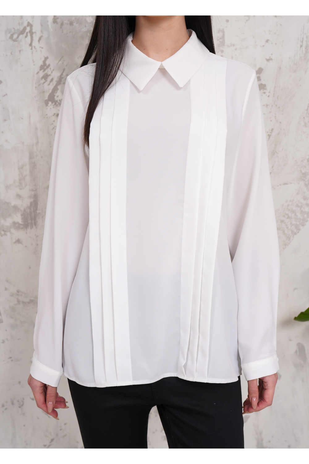 Oversized Long Sleeve Pleated Blouse in White