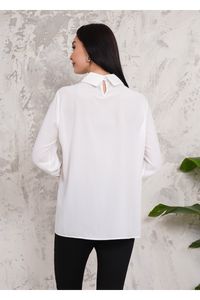 Oversized Long Sleeve Pleated Blouse in White
