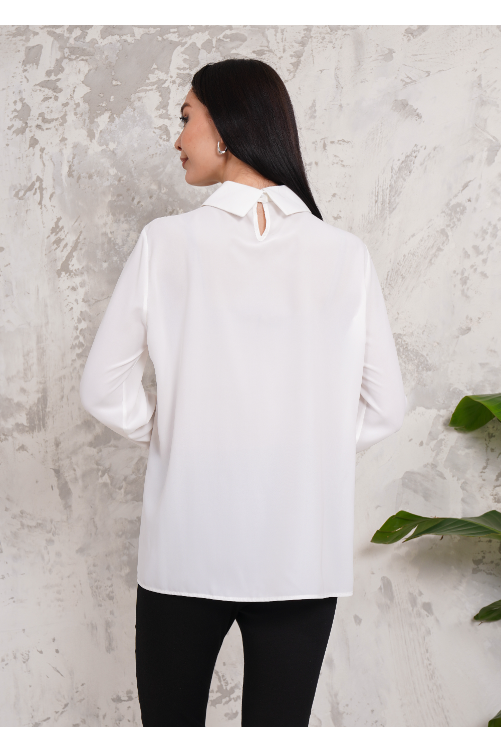 Oversized Long Sleeve Pleated Blouse in White