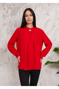 Oversized Long Sleeves Brooch Detailed Blouse in Red