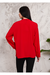 Oversized Long Sleeves Brooch Detailed Blouse in Red