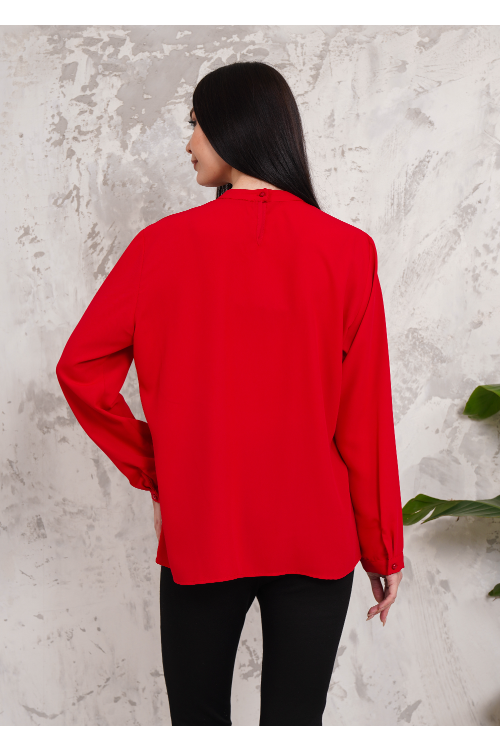 Oversized Long Sleeves Brooch Detailed Blouse in Red