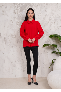 Oversized Long Sleeve Pleated Blouse in Red