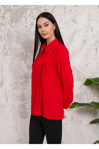 Oversized Long Sleeve Pleated Blouse in Red