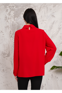 Oversized Long Sleeve Pleated Blouse in Red