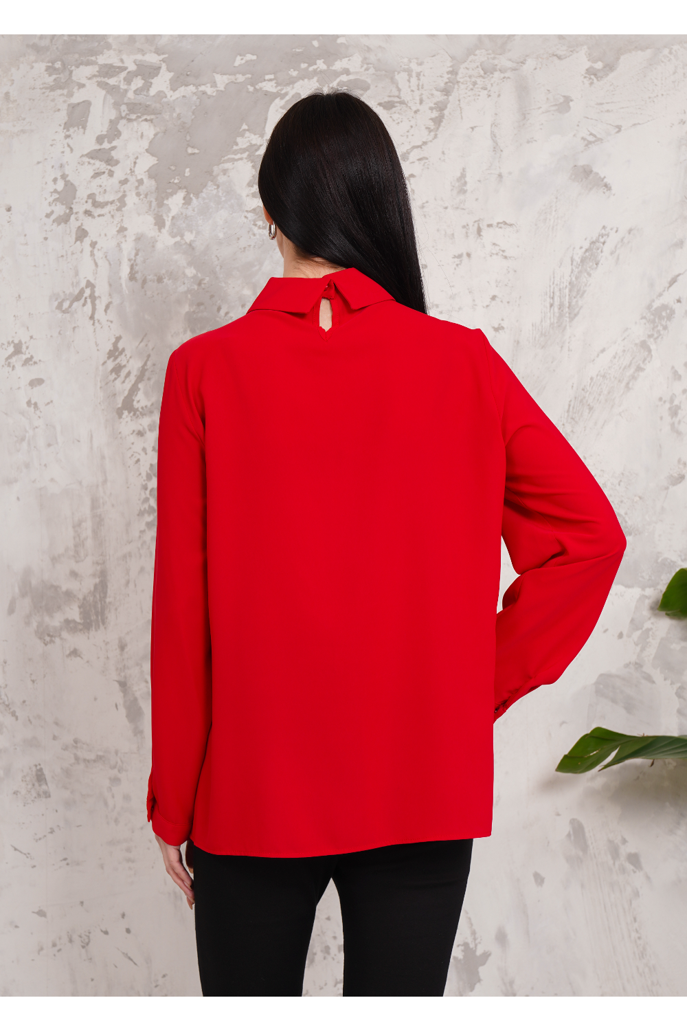 Oversized Long Sleeve Pleated Blouse in Red