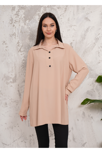 Oversized Long Sleeves Button Detailed Tunic in Beige