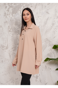 Oversized Long Sleeves Button Detailed Tunic in Beige