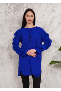Oversized Long Ruffle Sleeve Relaxed Fit Tunic in Royal Blue