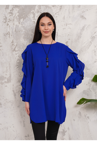 Oversized Long Ruffle Sleeve Relaxed Fit Tunic in Royal Blue