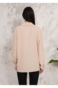 Relaxed Fit Long Sleeve Blouse with Tie Detail in Beige