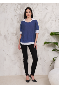 Oversized Double Layer Top and Shirt with 3/4 Sleeve in Blue