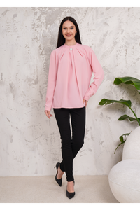 Oversized Long Sleeves Brooch Detailed Blouse in Pink