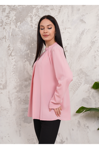 Oversized Long Sleeves Brooch Detailed Blouse in Pink