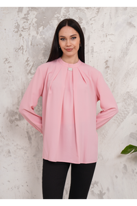 Oversized Long Sleeves Brooch Detailed Blouse in Pink