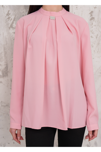 Oversized Long Sleeves Brooch Detailed Blouse in Pink