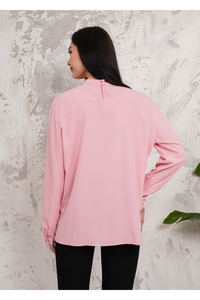 Oversized Long Sleeves Brooch Detailed Blouse in Pink