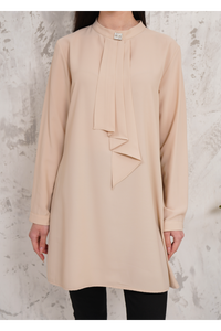 Oversized Long Sleeves Brooch Detailed Tunic
