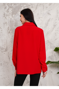 Relaxed Fit Long Sleeve Blouse with Tie Detail in Red