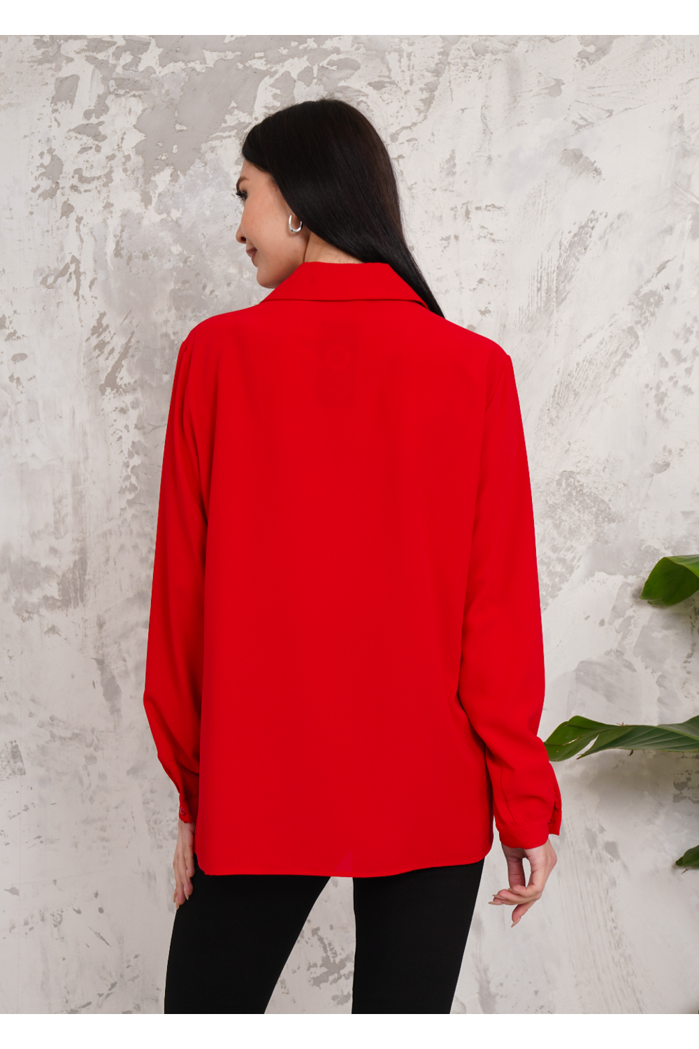 Relaxed Fit Long Sleeve Blouse with Tie Detail in Red