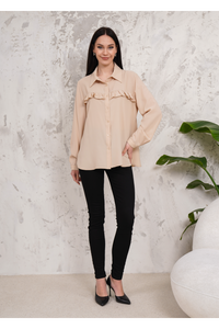 Oversized Frill Detailed Long Sleeves Blouse Shirt in Beige