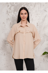 Oversized Frill Detailed Long Sleeves Blouse Shirt in Beige