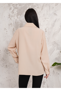 Oversized Frill Detailed Long Sleeves Blouse Shirt in Beige