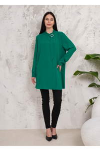 Relaxed Fit Long Sleeves Brooch Detailed Tunic in Green