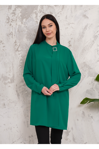 Relaxed Fit Long Sleeves Brooch Detailed Tunic in Green