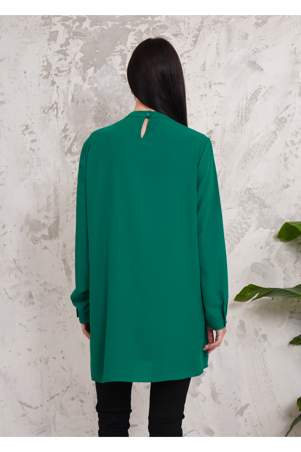 Relaxed Fit Long Sleeves Brooch Detailed Tunic in Green