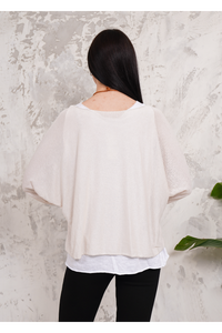 Oversized Long Sleeves Double Layered Top in Beige