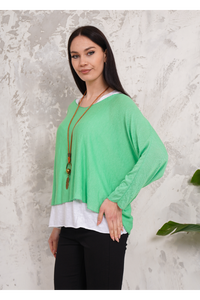 Oversized Long Sleeves Double Layered Top in Light Green