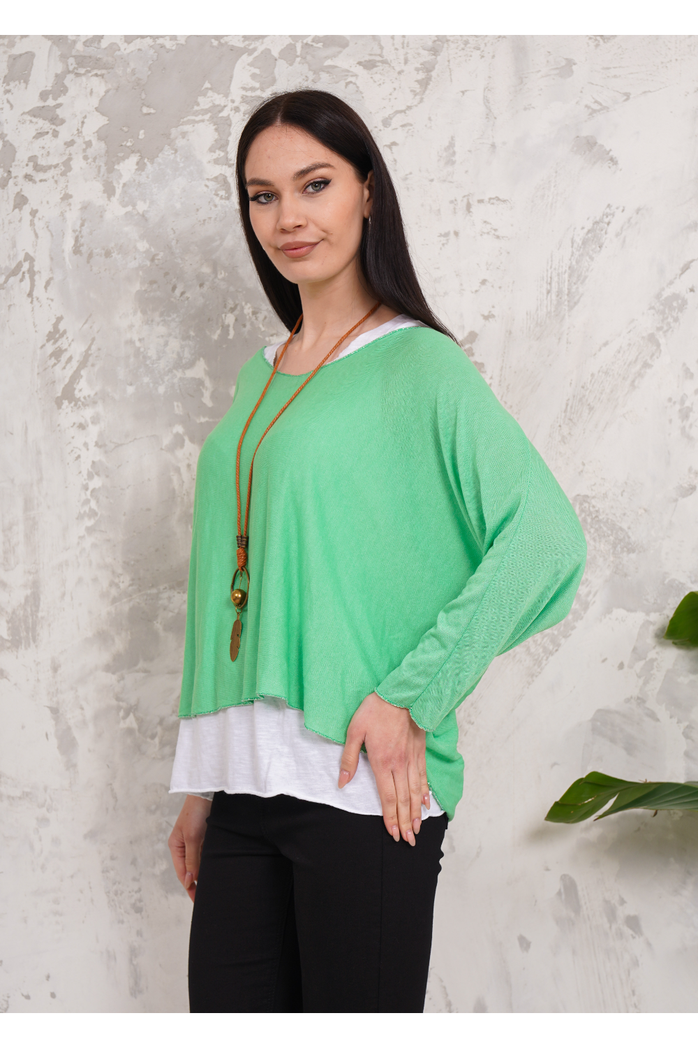 Oversized Long Sleeves Double Layered Top in Light Green