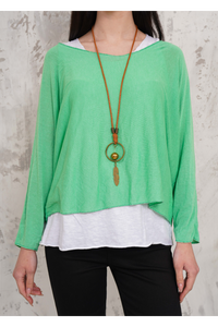 Oversized Long Sleeves Double Layered Top in Light Green