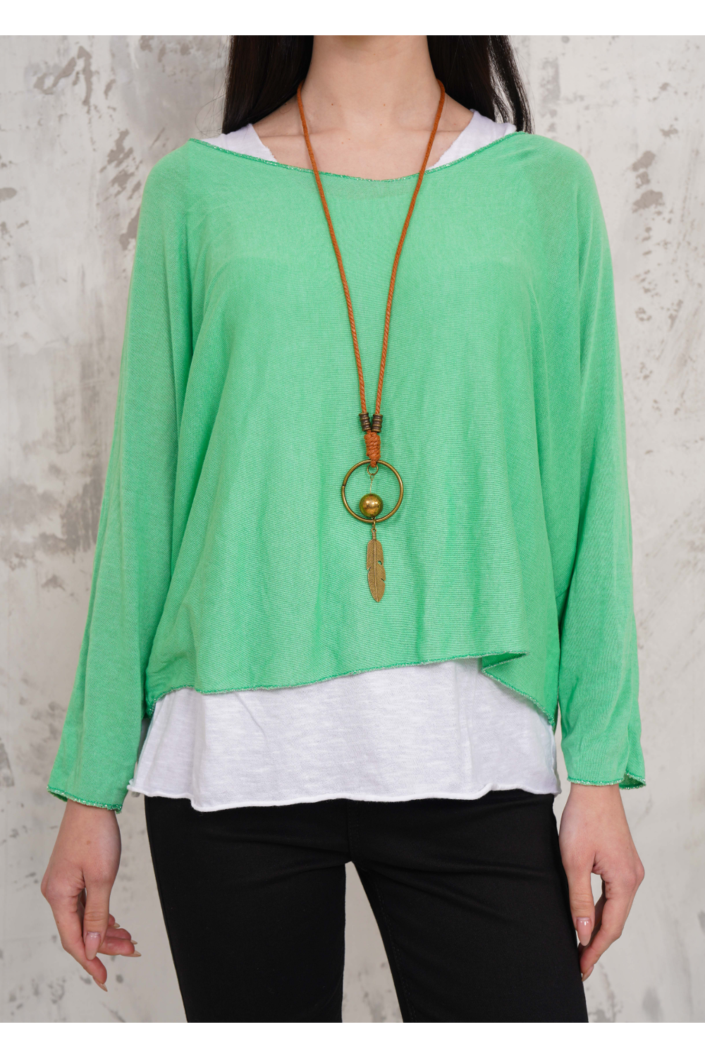 Oversized Long Sleeves Double Layered Top in Light Green