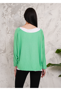 Oversized Long Sleeves Double Layered Top in Light Green